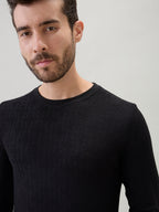 Men's Textured Round Neck Full Sleeves Regular Fit T-Shirt