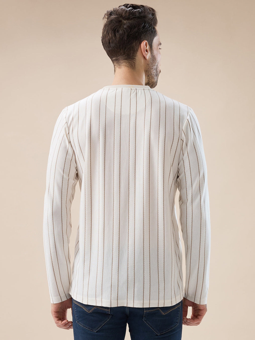 Men's Vertical Striped Full Sleeve Regular Fit T-Shirt