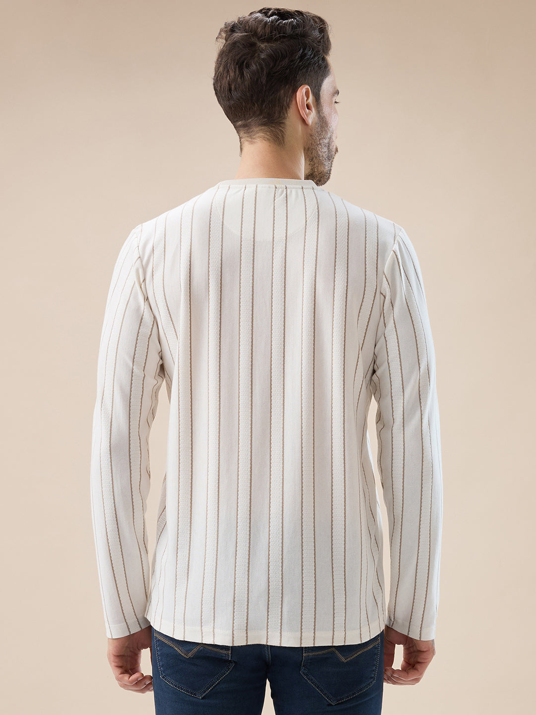Men's Vertical Striped Full Sleeve Regular Fit T-Shirt