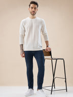 Men's Vertical Striped Full Sleeve Regular Fit T-Shirt