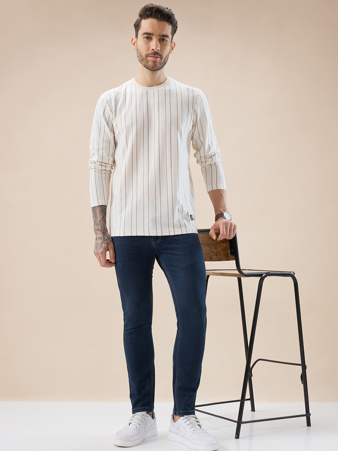 Men's Vertical Striped Full Sleeve Regular Fit T-Shirt