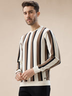 Men's Round Neck Full Sleeve Regular Fit Striped T-Shirt