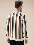 Men's Round Neck Full Sleeve Regular Fit Striped T-Shirt