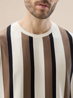 Men's Round Neck Full Sleeve Regular Fit Striped T-Shirt