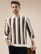 Men's Round Neck Full Sleeve Regular Fit Striped T-Shirt