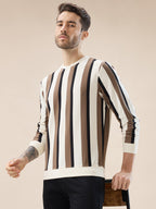 Men's Round Neck Full Sleeve Regular Fit Striped T-Shirt