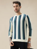 Men's Round Neck Full Sleeve Regular Fit Striped T-Shirt
