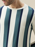 Men's Round Neck Full Sleeve Regular Fit Striped T-Shirt