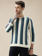 Men's Round Neck Full Sleeve Regular Fit Striped T-Shirt