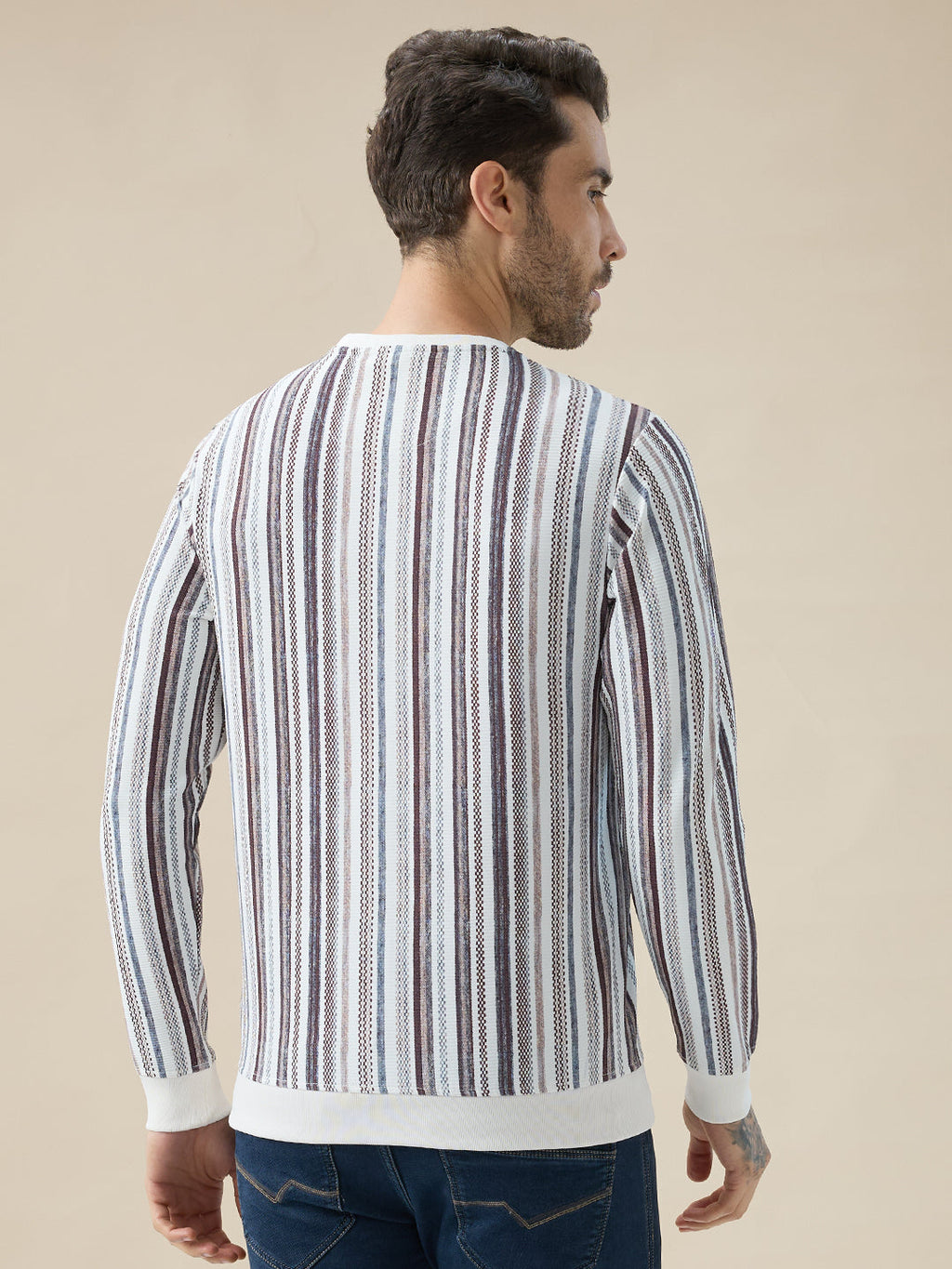 Mens Striped Regular Fit Full Sleeve Round Neck T-Shirt