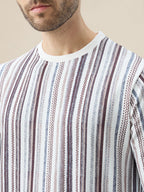 Mens Striped Regular Fit Full Sleeve Round Neck T-Shirt