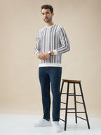 Mens Striped Regular Fit Full Sleeve Round Neck T-Shirt