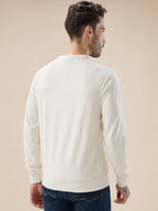 Men's Geometric Textured Round Neck Full Sleeve Regular Fit T-Shirt