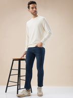 Men's Geometric Textured Round Neck Full Sleeve Regular Fit T-Shirt