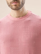 Men's Geometric Textured Round Neck Full Sleeve Regular Fit T-Shirt