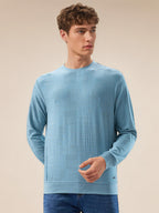 Mens Geometric Textured Round Neck Full Sleeve Regular Fit T-Shirt