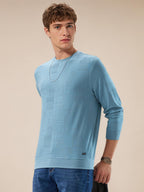 Mens Geometric Textured Round Neck Full Sleeve Regular Fit T-Shirt