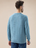 Mens Geometric Textured Round Neck Full Sleeve Regular Fit T-Shirt