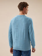 Mens Geometric Textured Round Neck Full Sleeve Regular Fit T-Shirt