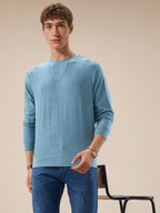 Mens Geometric Textured Round Neck Full Sleeve Regular Fit T-Shirt