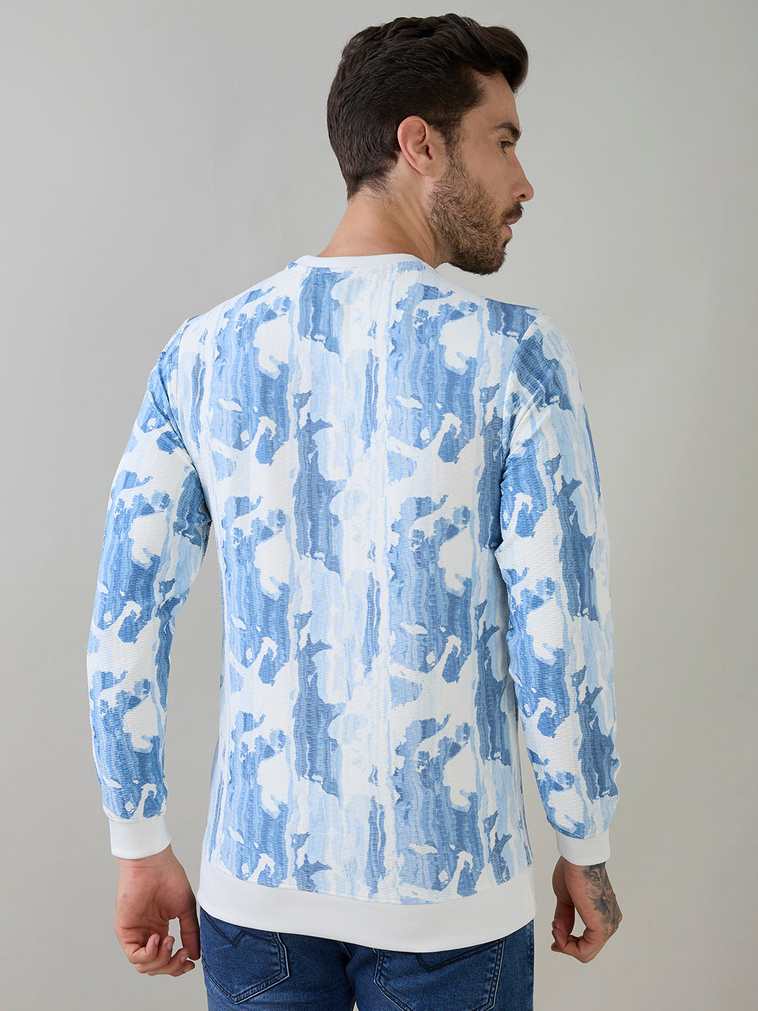 Men's Abstract Printed Round Neck Full Sleeve Regular Fit T-Shirt