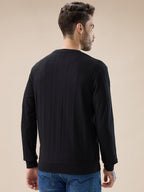 Men's Geometric Textured Round Neck Full Sleeve Regular Fit T-Shirt