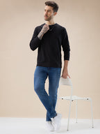 Men's Geometric Textured Round Neck Full Sleeve Regular Fit T-Shirt