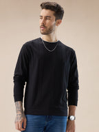 Men's Geometric Textured Round Neck Full Sleeve Regular Fit T-Shirt