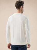 Men's Geometric Textured Round Neck Full Sleeve Regular Fit T-Shirt