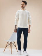 Men's Geometric Textured Round Neck Full Sleeve Regular Fit T-Shirt