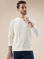 Men's Geometric Textured Round Neck Full Sleeve Regular Fit T-Shirt