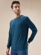 Men's Geometric Textured Round Neck Full Sleeve Regular Fit T-Shirt