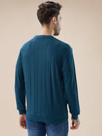 Men's Geometric Textured Round Neck Full Sleeve Regular Fit T-Shirt