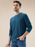 Men's Geometric Textured Round Neck Full Sleeve Regular Fit T-Shirt