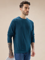 Men's Geometric Textured Round Neck Full Sleeve Regular Fit T-Shirt