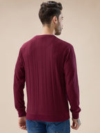 Men's Geometric Textured Round Neck Full Sleeve Regular Fit T-Shirt