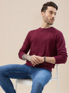 Men's Geometric Textured Round Neck Full Sleeve Regular Fit T-Shirt
