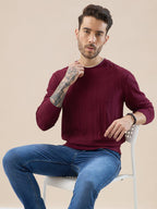 Men's Geometric Textured Round Neck Full Sleeve Regular Fit T-Shirt