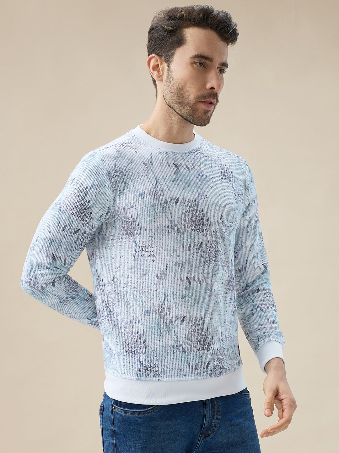 Men's Tropical All-Over Print Round Neck Full Sleeves Regular Fit T-Shirt