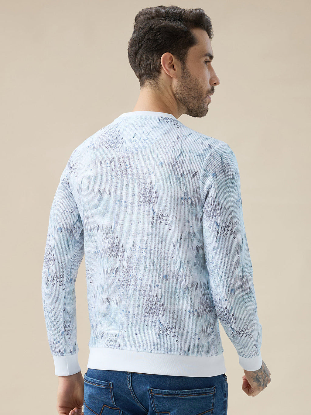 Men's Tropical All-Over Print Round Neck Full Sleeves Regular Fit T-Shirt
