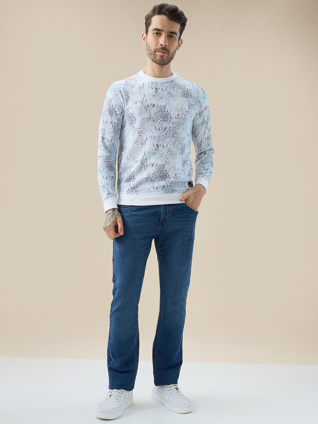 Men's Tropical All-Over Print Round Neck Full Sleeves Regular Fit T-Shirt