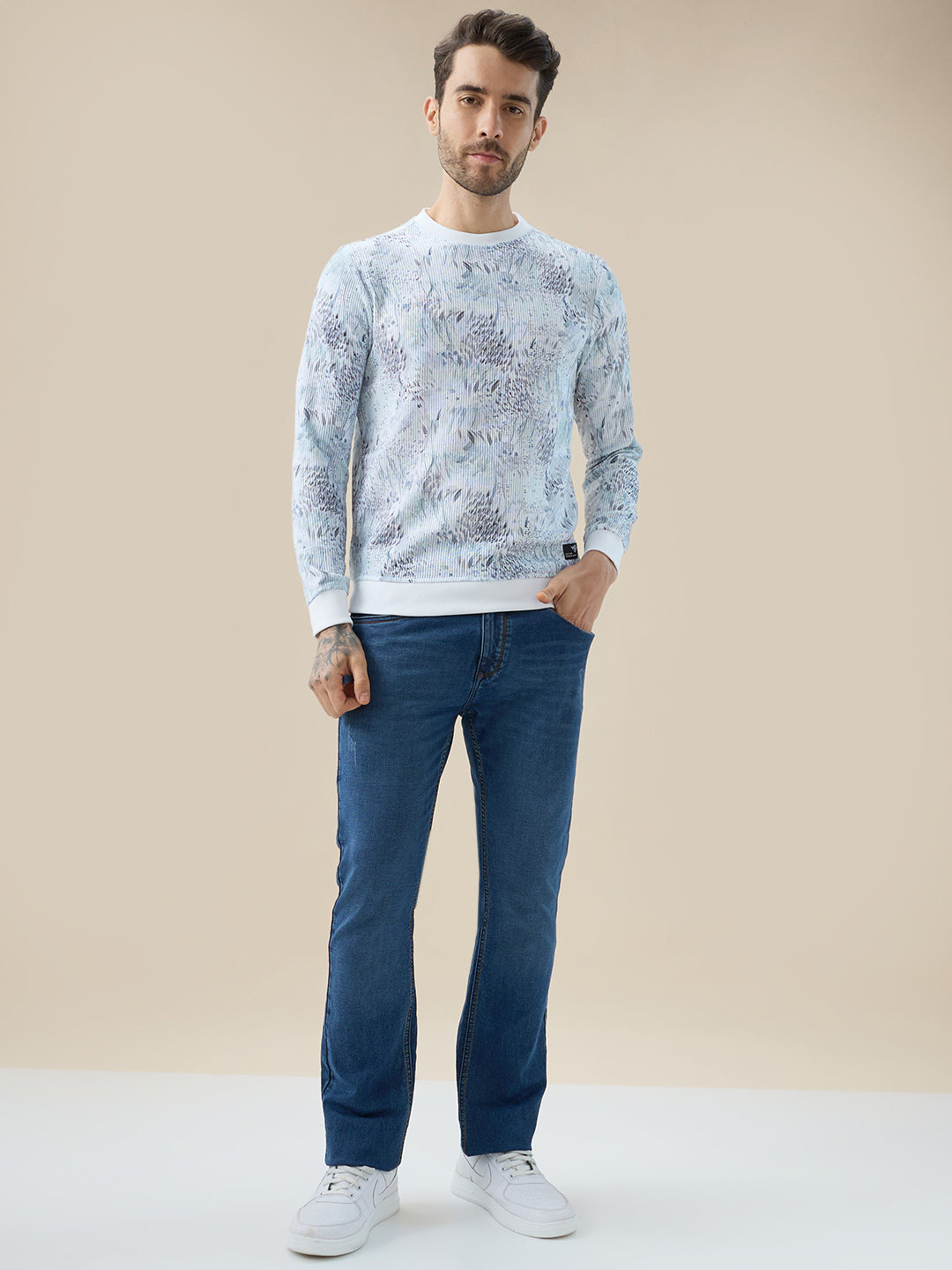 Men's Tropical All-Over Print Round Neck Full Sleeves Regular Fit T-Shirt