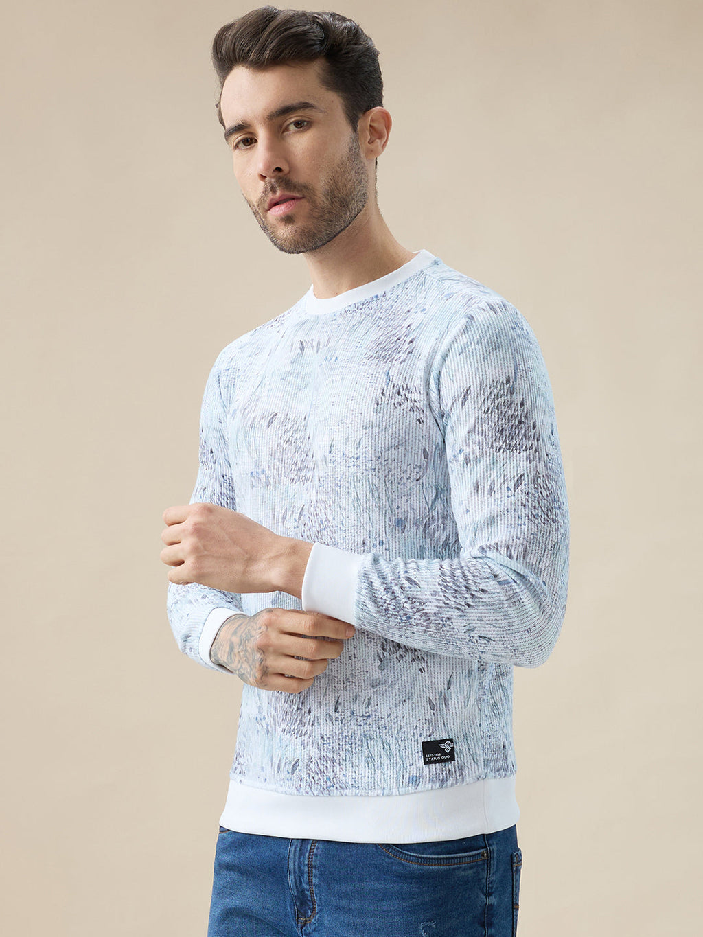 Men's Tropical All-Over Print Round Neck Full Sleeves Regular Fit T-Shirt