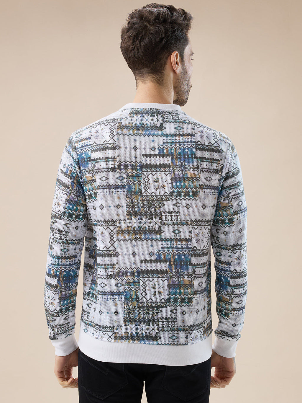 Men's Abstract Geometric Print Round Neck Full Sleeves T-Shirt