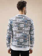 Men's Abstract Geometric Print Round Neck Full Sleeves T-Shirt