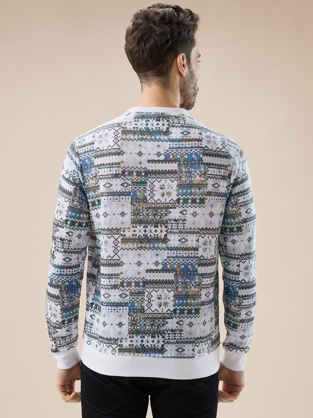 Men's Abstract Geometric Print Round Neck Full Sleeves T-Shirt