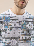 Men's Abstract Geometric Print Round Neck Full Sleeves T-Shirt