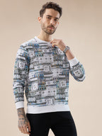 Men's Abstract Geometric Print Round Neck Full Sleeves T-Shirt