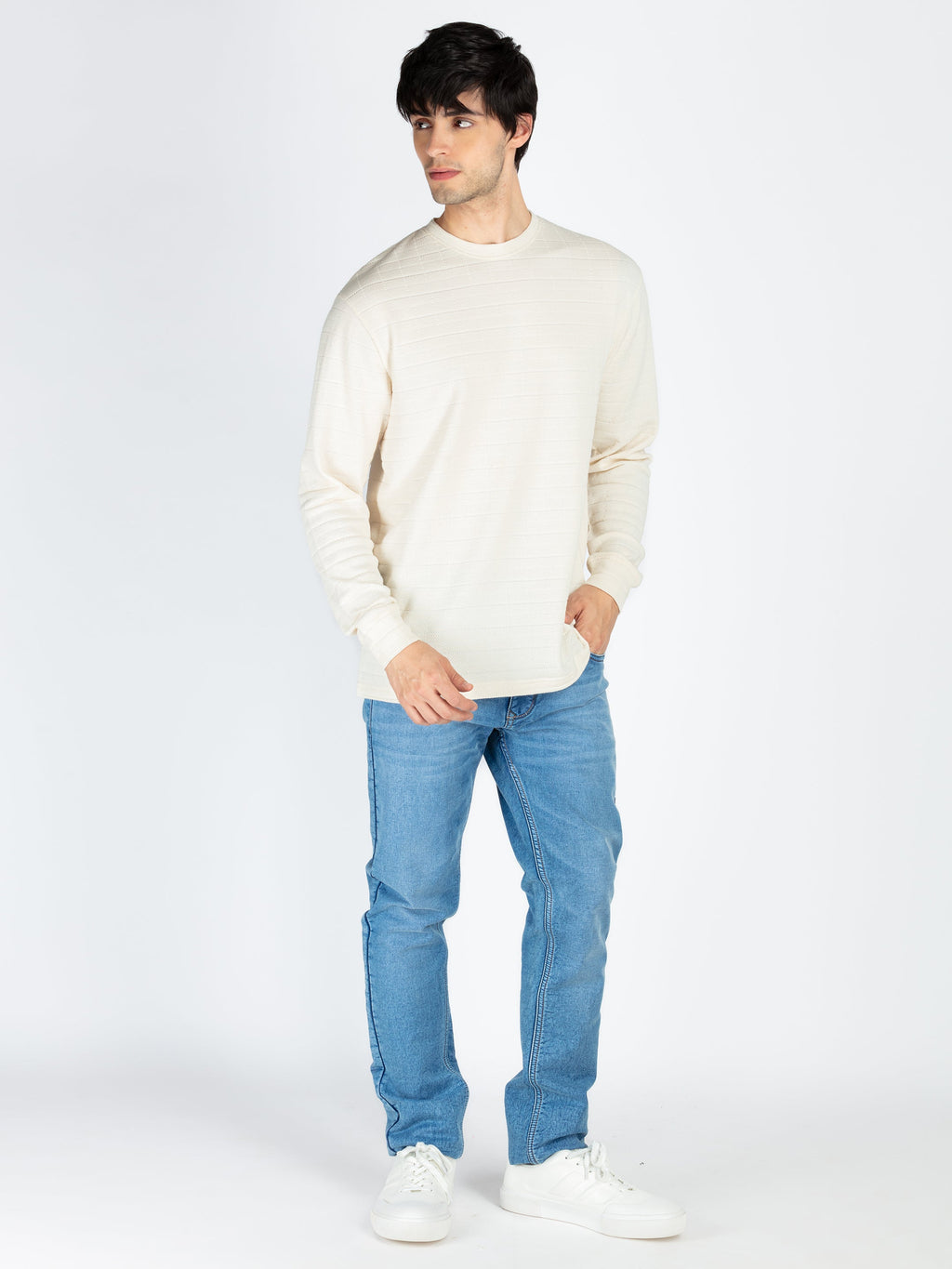 Mens Solid Round Neck Full Sleeve T-Shirt