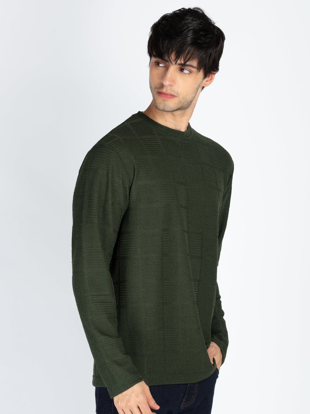 Mens Solid Round Neck Full Sleeve T-Shirt